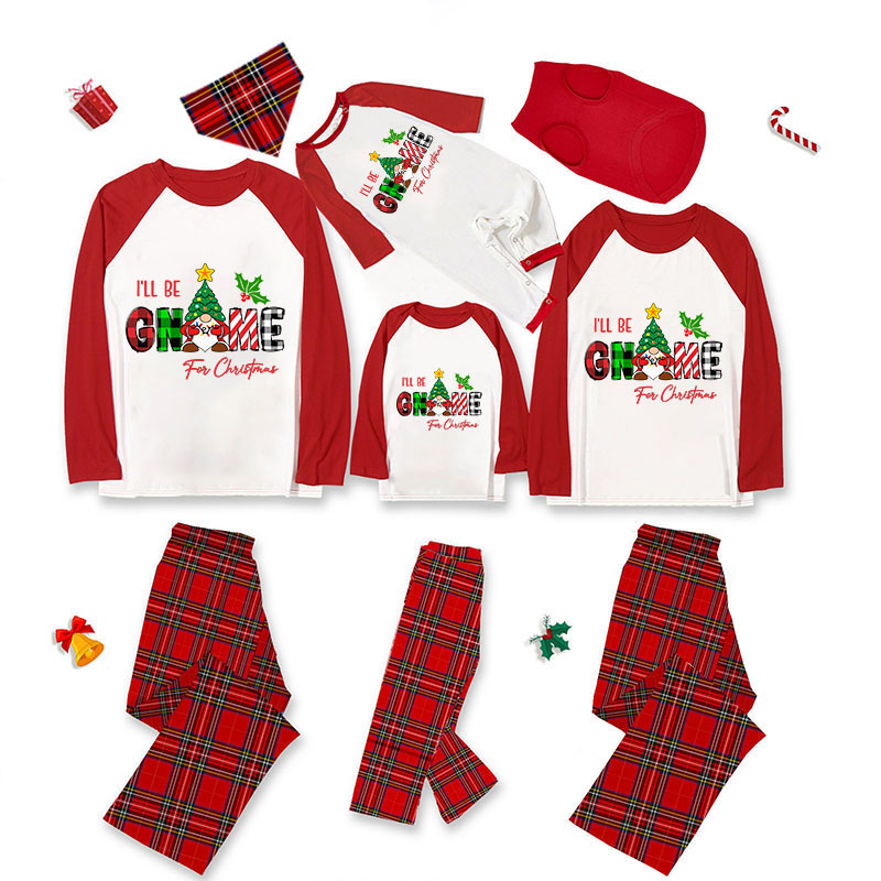 Christmas Matching Family Pajamas I'll Be with Gnome For Christmas Gray Pajamas Set