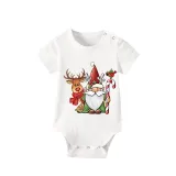 Christmas Matching Family Pajamas Crutches Gnomie with Deer White Short Pajamas Set