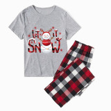 Christmas Matching Family Pajamas Let It Snowman Gray Short Plaids Pants Pajamas Set