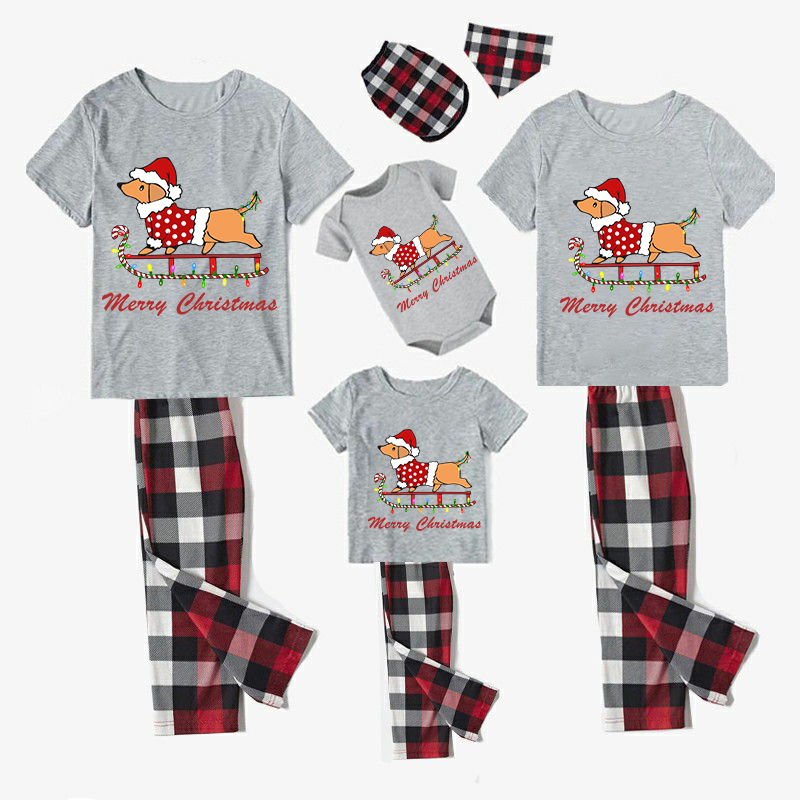 Christmas Matching Family Pajamas Merry Christmas Dachshund White Short Pajamas Set