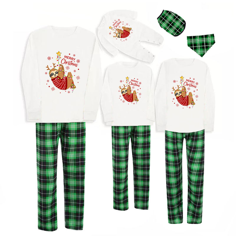 Christmas Matching Family Pajamas Merry Christmas Sloth Green Pajamas Set