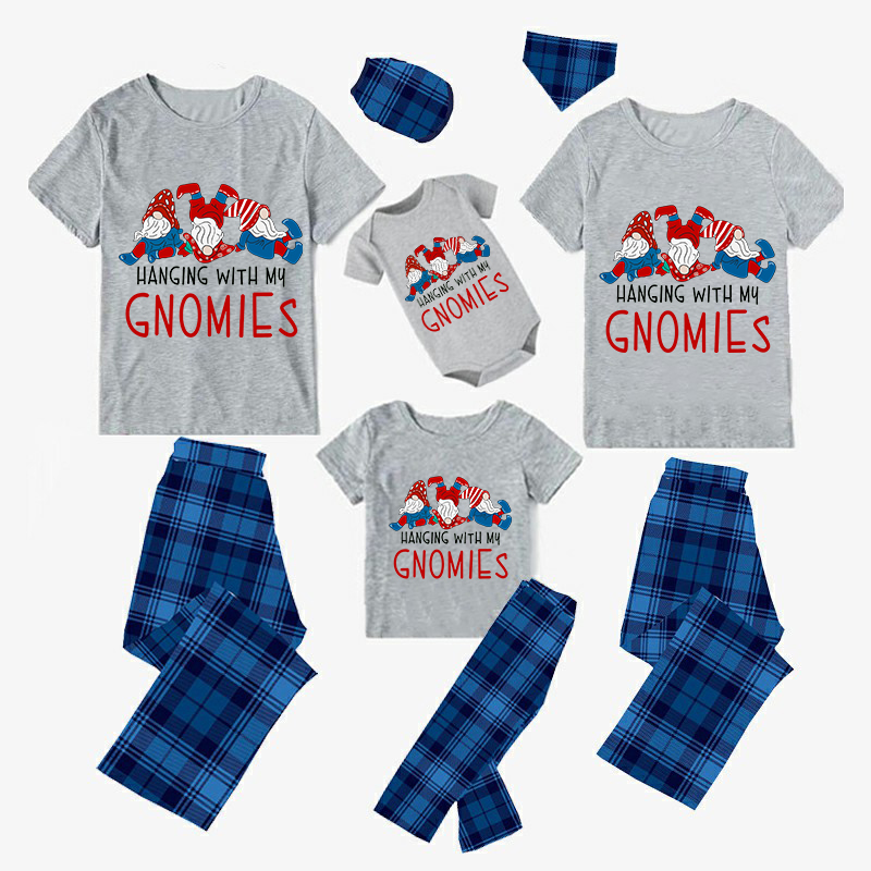 Christmas Matching Family Pajamas Sitting Gnimoes Blue Pajamas Set