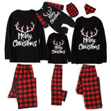 Christmas Matching Family Pajamas Luminous Glowing Christmas Deer Hat Black Pajamas Set