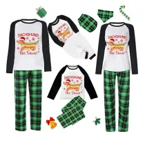 Christmas Matching Family Pajamas Dachshund Through the Snow Green Pajamas Set