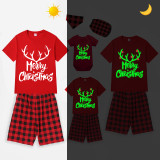 Christmas Matching Family Pajamas Luminous Glowing Christmas Deer Hat Short Pajamas Set