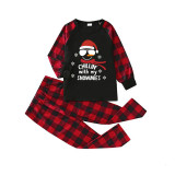 Christmas Matching Family Pajamas Chillin' with Hat Snowman Black Pajamas Set