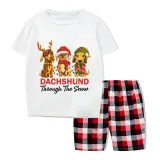 Christmas Matching Family Pajamas Dachshund Through the Snow Three Pets Gray Short Pajamas Set