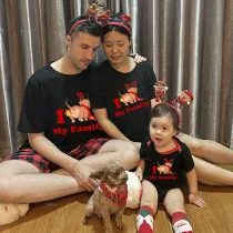 Christmas Matching Family Pajamas I Love My Family Dachshund Black Pajamas Set