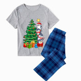 Christmas Matching Family Pajamas Christmas Tree Gift Penguins Blue Pajamas Set