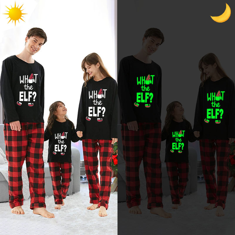 Christmas Matching Family Pajamas Luminous Glowing What The Elf Black Pajamas Set