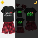Christmas Matching Family Pajamas Luminous Glowing Merry Christmas Hat Short Pajamas Set