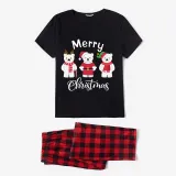 Christmas Matching Family Pajamas Three Bear Snowman Merry Christmas Black Pajamas Set