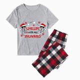 Christmas Matching Family Pajamas Snowflake Chillin' Snowmies White Short Red Pants Pajamas Set
