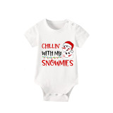 Christmas Matching Family Pajamas Chillin' with Snowman White Short Red Pants Pajamas Set