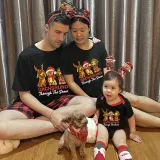 Christmas Matching Family Pajamas Dachshund Through the Snow Three Pets Black Pajamas Set