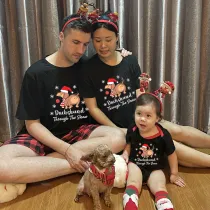 Christmas Matching Family Pajamas Dachshund Through the Snow Black Pajamas Set