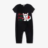 Christmas Matching Family Pajamas Here Comes Santa Paws Black Pajamas Set