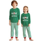 Christmas Matching Family Pajamas Through Snowflakes Gnomie For the Holidays Green Strips Pajamas Set