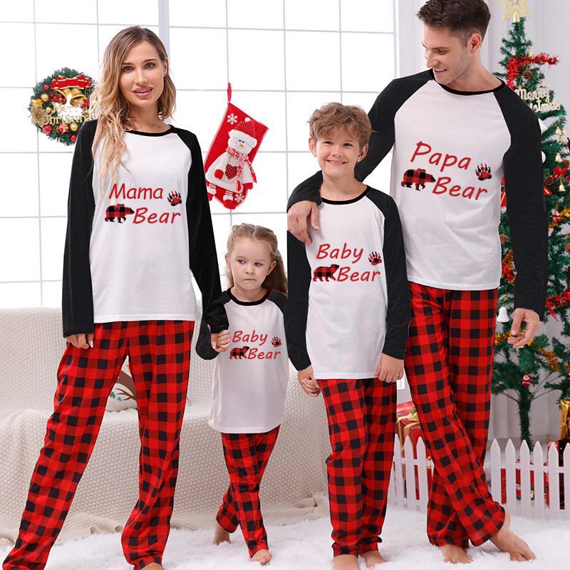 Christmas Matching Family Pajamas Papa Mama and Baby Bear Family White Pajamas Set