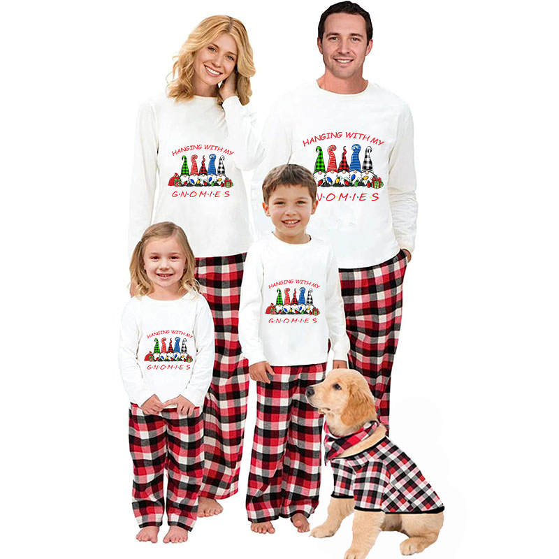 Christmas Matching Family Pajamas Hanging with My Friends Gnomies White Pajamas Set