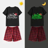 Christmas Matching Family Pajamas Luminous Glowing Merry Christmas Hat Short Pajamas Set