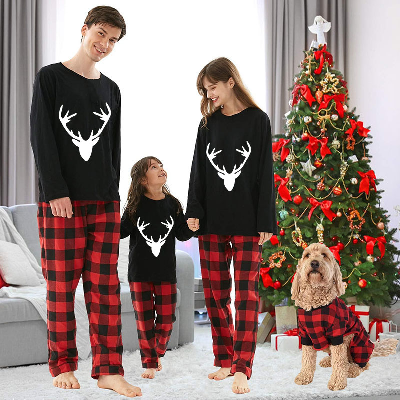 Christmas Matching Family Pajamas Deer Head Black Pajamas Set