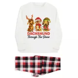 Christmas Matching Family Pajamas Dachshund Through the Snow Three Pets White Pajamas Set