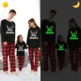 Christmas Matching Family Pajamas Luminous Glowing Christmas Deer Hat Black Pajamas Set