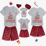 Christmas Matching Family Pajamas Dachshund Through the Snow Tree Gray Short Pajamas Set