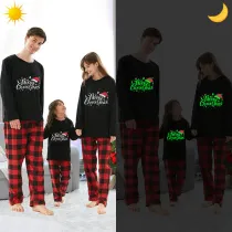 Christmas Matching Family Pajamas Luminous Glowing Merry Christmas Hat Black Pajamas Set