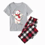 Christmas Matching Family Pajamas Christmas String Light Bear Gray Short Pajamas Set