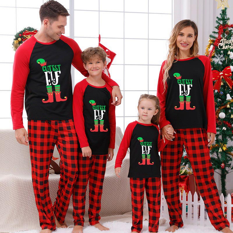 Christmas Matching Family Pajamas Cutest Elf Christmas Black Red Plaids Pajamas Set
