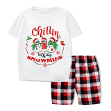 Christmas Matching Family Pajamas Wreath Chillin with Snowmies Gray Short Pajamas Set