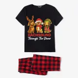 Christmas Matching Family Pajamas Dachshund Through the Snow Three Pets Black Pajamas Set
