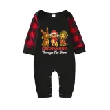 Christmas Matching Family Pajamas Dachshund Through the Snow Three Pets Black Pajamas Set