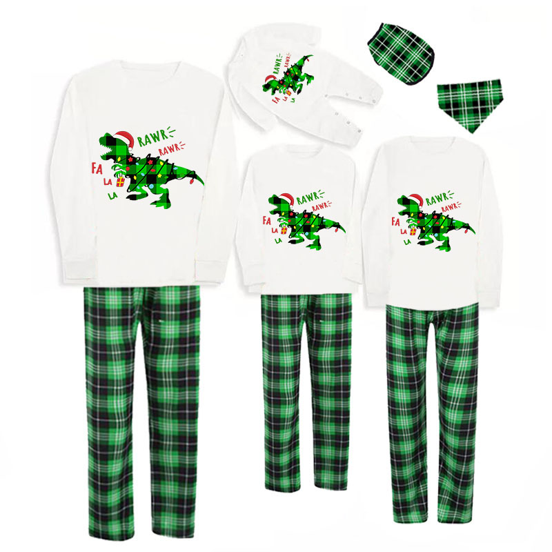 Christmas Matching Family Pajamas Dinosaur Rawr Fala Green Pajamas Set