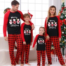 Christmas Matching Family Pajamas Three Bear Snowman Merry Christmas Black Red Plaids Pajamas Set