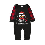 Christmas Matching Family Pajamas Chillin' with Hat Snowman Black Pajamas Set