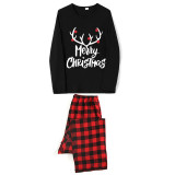Christmas Matching Family Pajamas Luminous Glowing Christmas Deer Hat Black Pajamas Set
