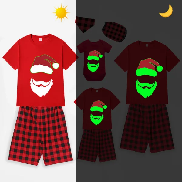Christmas Matching Family Pajamas Luminous Glowing Santa Christmas Short Pajamas Set