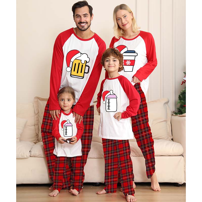 Christmas Matching Family Pajamas Mom Dad and Baby Bottle Christmas Red Pajamas Set