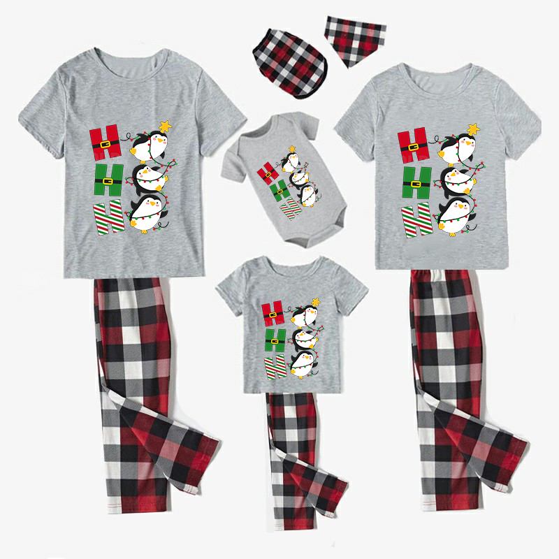 Christmas Matching Family Pajamas Hohoho Penguin White Short Pajamas Set