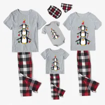 Christmas Matching Family Pajamas Penguins Christmas Pendant Gray Short Pajamas Set