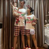 Christmas Matching Family Pajamas Sitting Gnimoes Gray Short Pajamas Set