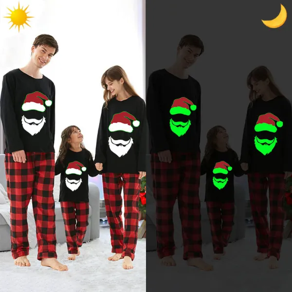 Christmas Matching Family Pajamas Luminous Glowing Santa Christmas Black Pajamas Set
