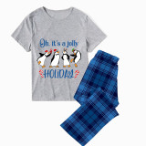 Christmas Matching Family Pajamas Funny Penguins It's a Jolly Holiday Blue Pajamas Set
