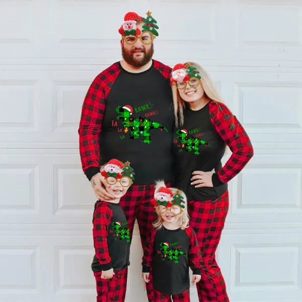 Christmas Matching Family Pajamas Dinosaur Rawr Fala Black Pajamas Set