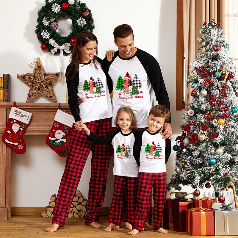 Christmas Matching Family Pajamas Merry Christmas Dachshund Tree White Pajamas Set