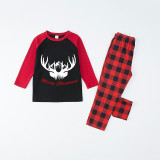 Christmas Matching Family Pajamas Merry Christmas Deer Black Red Plaids Pajamas Set