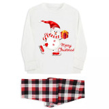 Christmas Matching Family Pajamas Skating Snowman with Gift White Pajamas Set